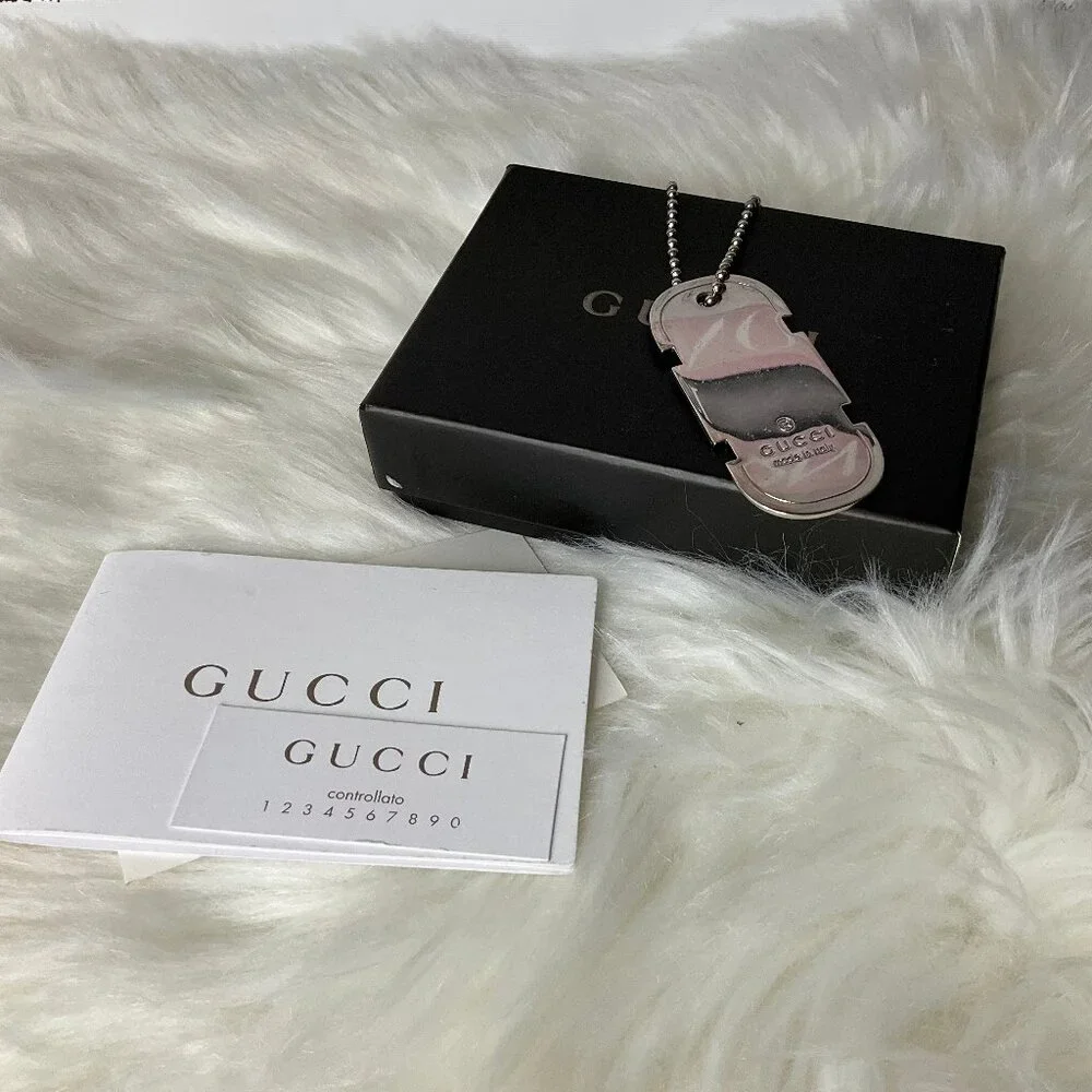 ❌SOLD❌Authentic GUCCI Silver Dog Tag Bag Charm/Key Chain/Necklace Charm - Picture 5 of 13